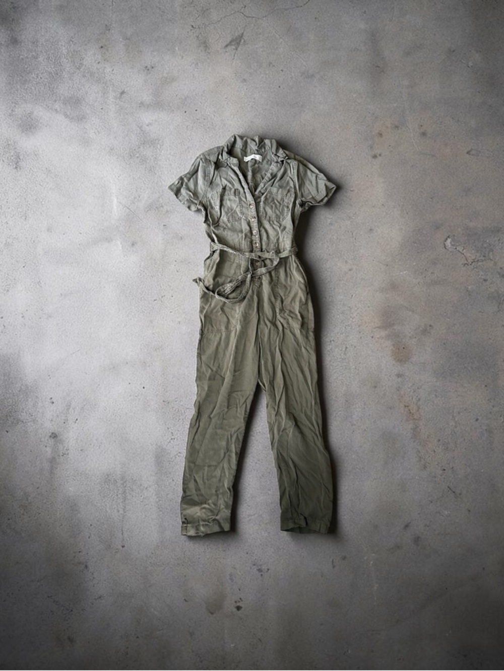 Abercrombie & Fitch Olive Short-Sleeve Utility Jumpsuit with Belt